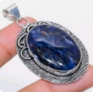 Sodalite Gemstone 925 Silver Plated Handmade Pendant Necklace